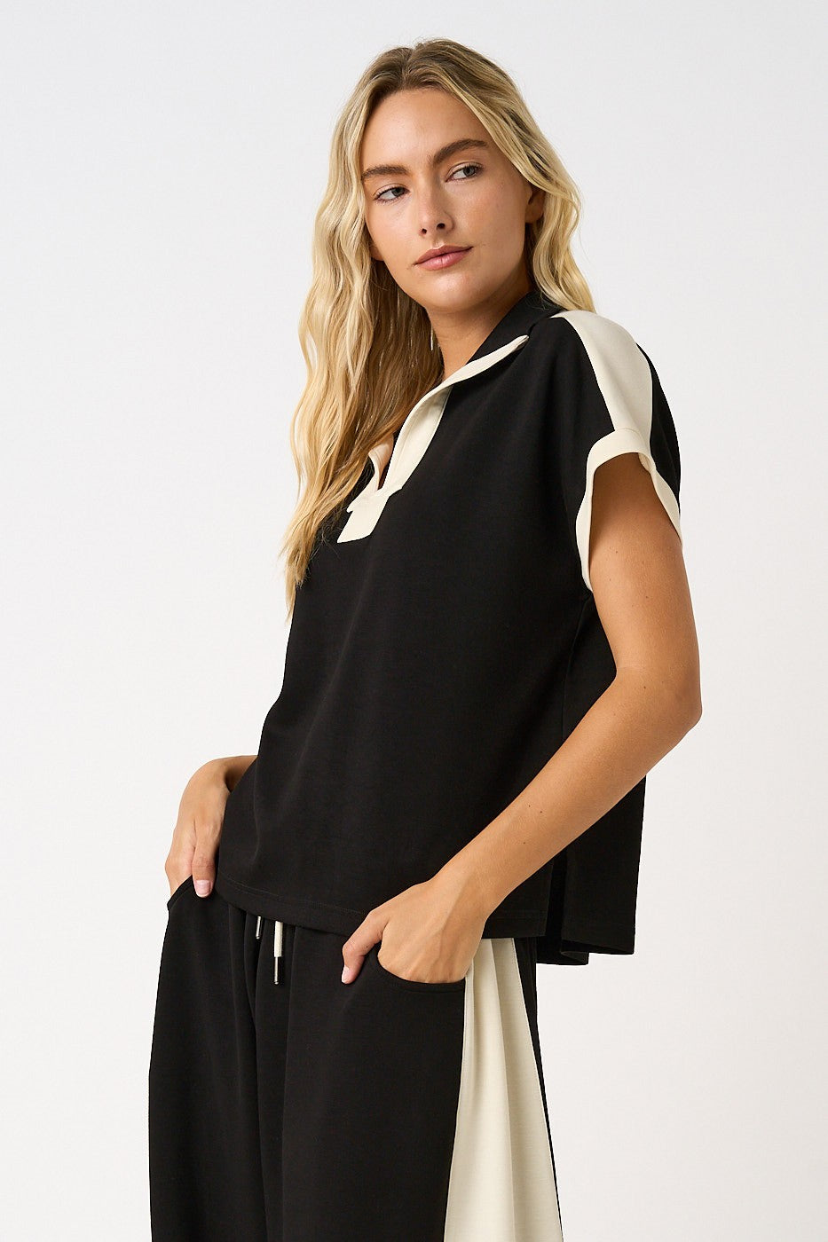 Chiara Cloud Knit Contrast Collar Top