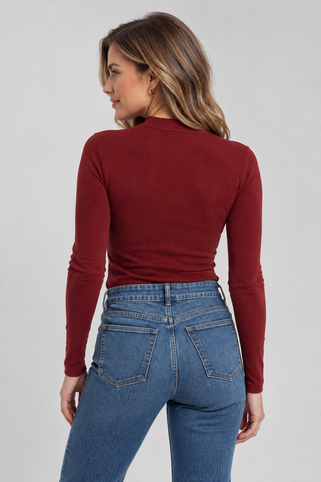 Shaih Mock Neck Long Sleeve Sweater Knit Top