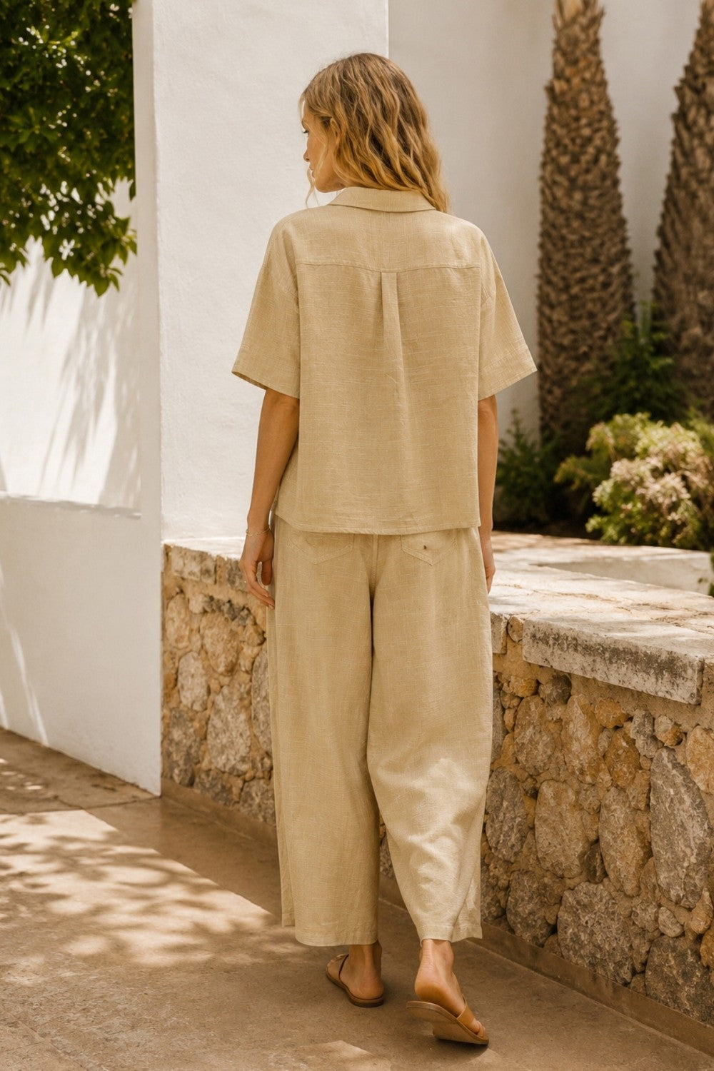 Felice Linen-Cotton Camp Shirt and Wide Barrel Pant Set