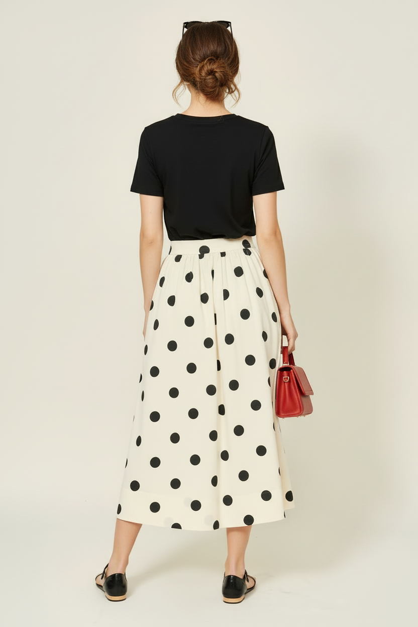 Rosalyn Dot Print Midi Full Skirt