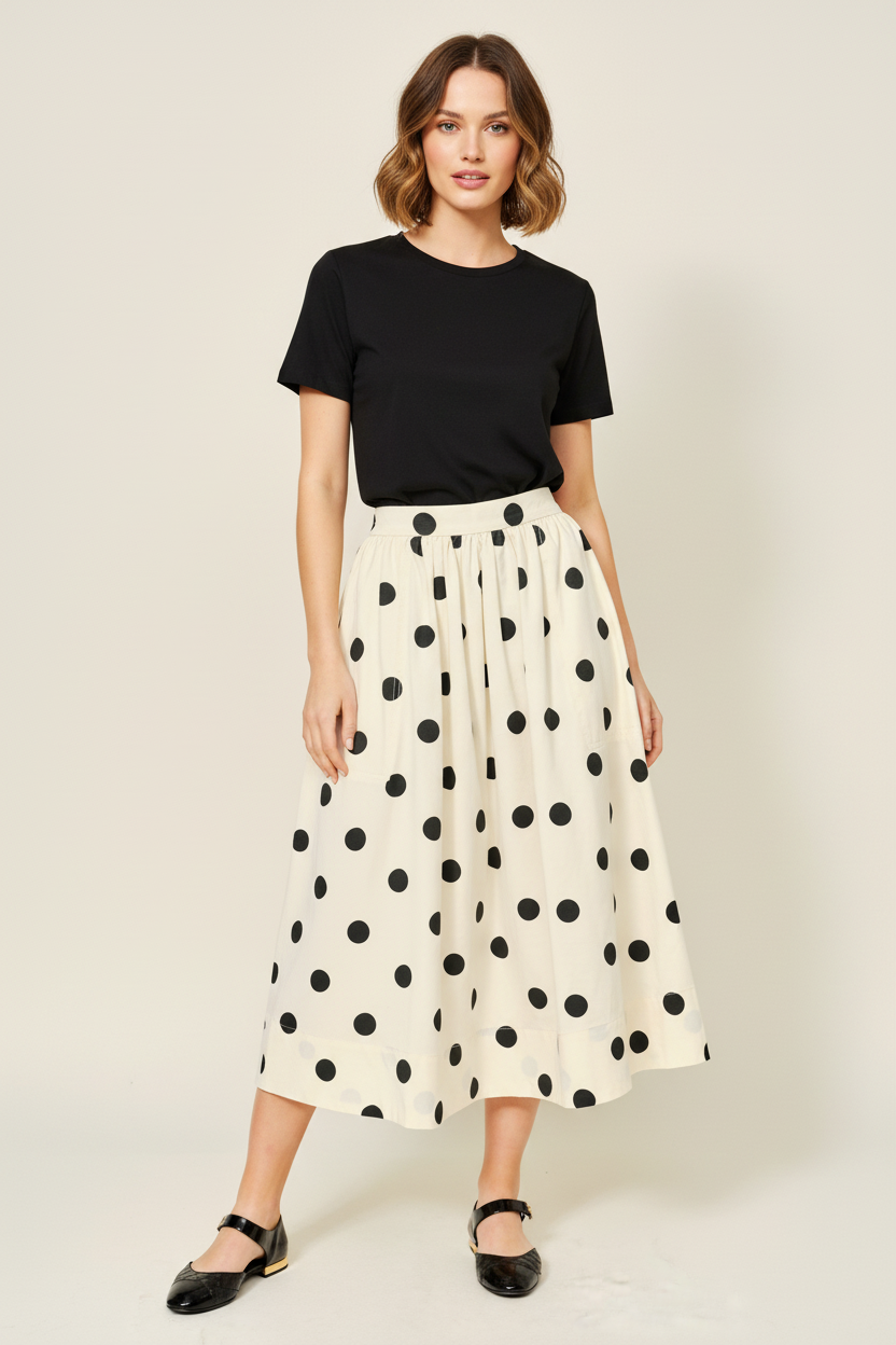 Rosalyn Dot Print Midi Full Skirt
