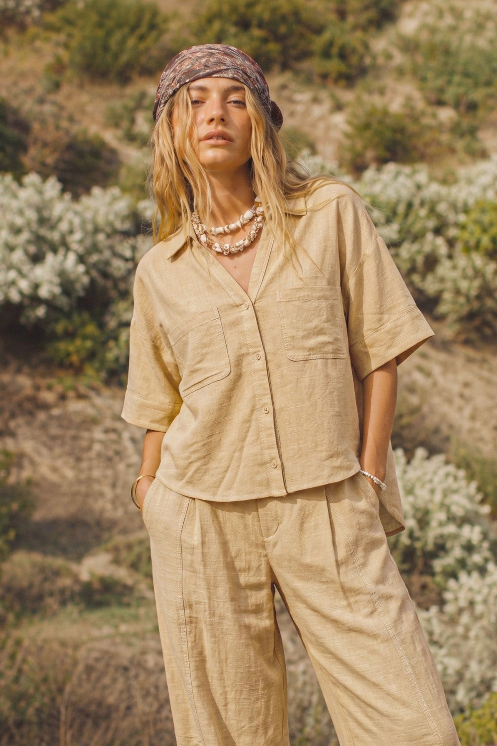 Felice Linen-Cotton Camp Shirt and Wide Barrel Pant Set
