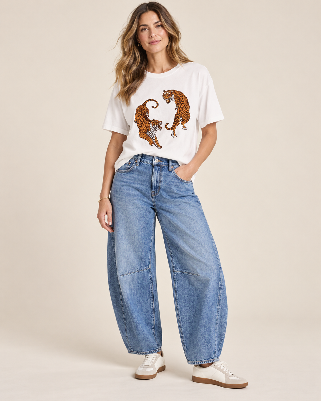 Zuri Yin & Yang Tigers Graphic Faux Crop Tee