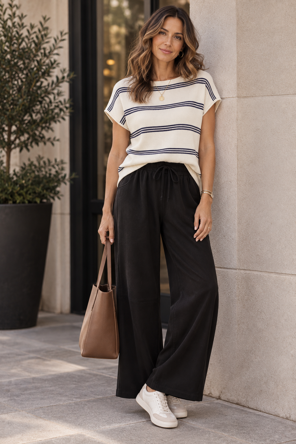 Kysha Ultra Soft Triple Striped Cap Sleeve Knit Sweater Top