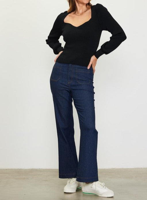 Tina Sweetheart Neck Long Sleeve Knit Sweater