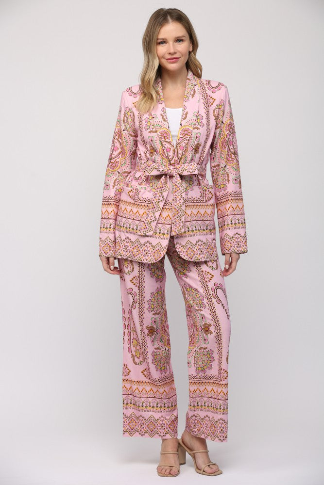 Raquel Border Print Linen Blend High Waist Trousers