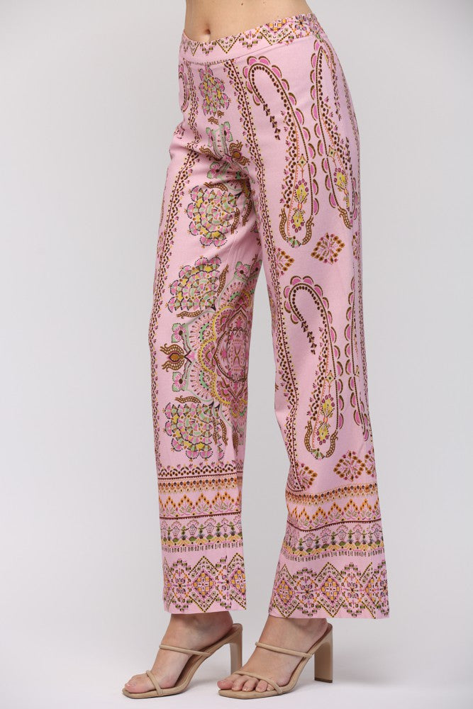 Raquel Border Print Linen Blend High Waist Trousers