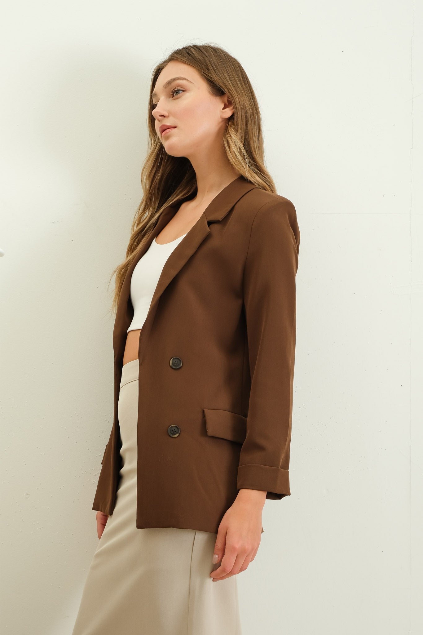 Judith Solid Folded Sleeve Blazer