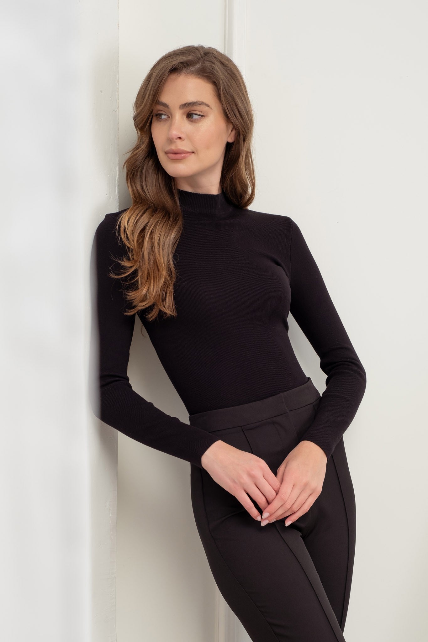 Shaih Mock Neck Long Sleeve Sweater Knit Top