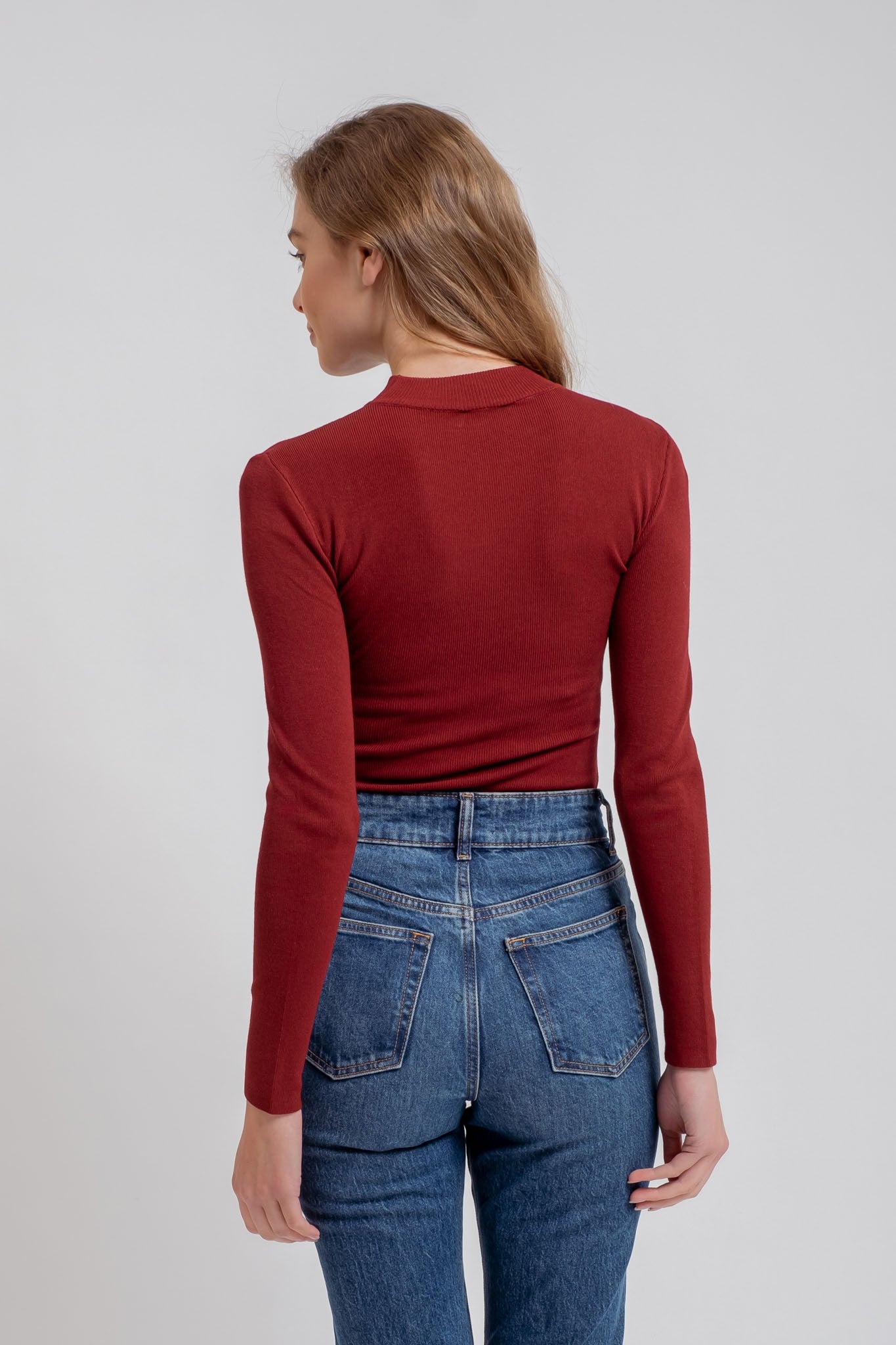 Shaih Mock Neck Long Sleeve Sweater Knit Top