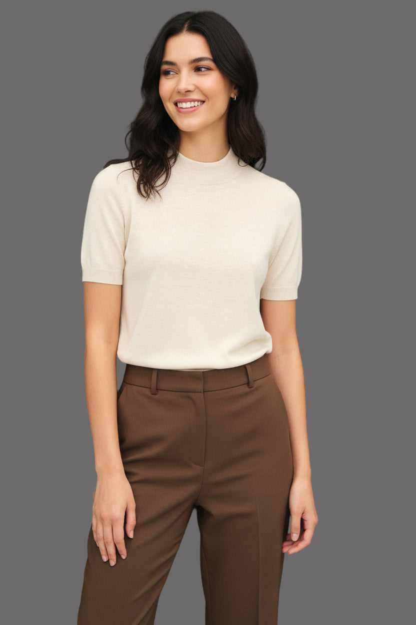 Shay Short Sleeve Knit Sweater Top With Mock Neck