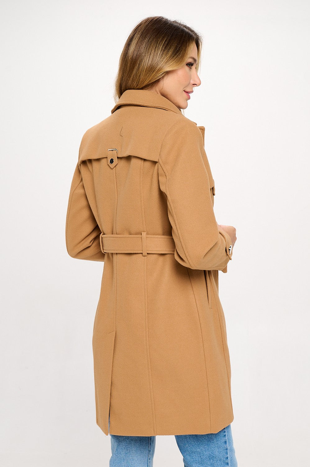 Adel Belted Mid Length Single Breasted Vegan Wool Coat