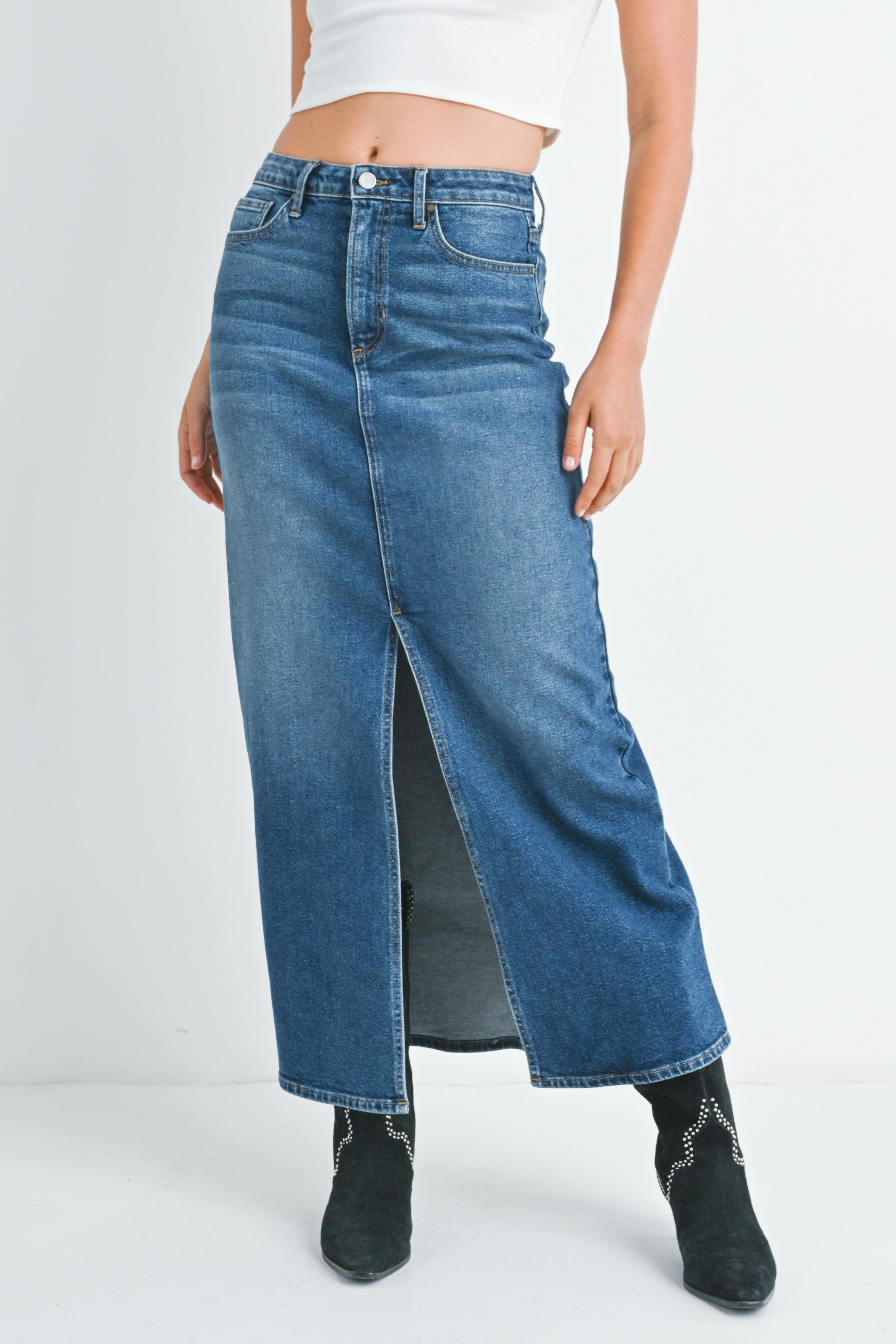 Keziah Stretch Classic Denim Midi Skirt