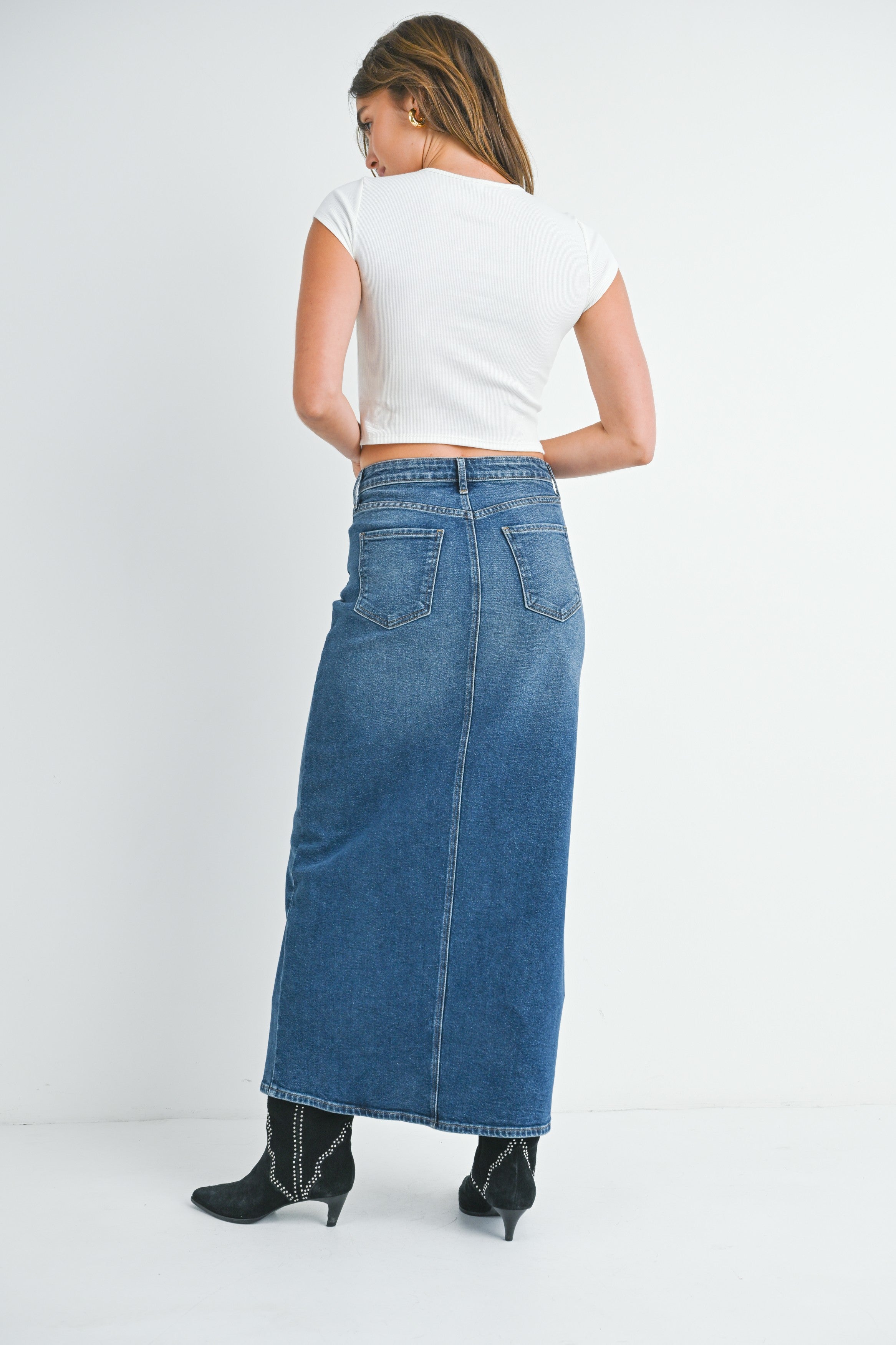 Keziah Stretch Classic Denim Midi Skirt