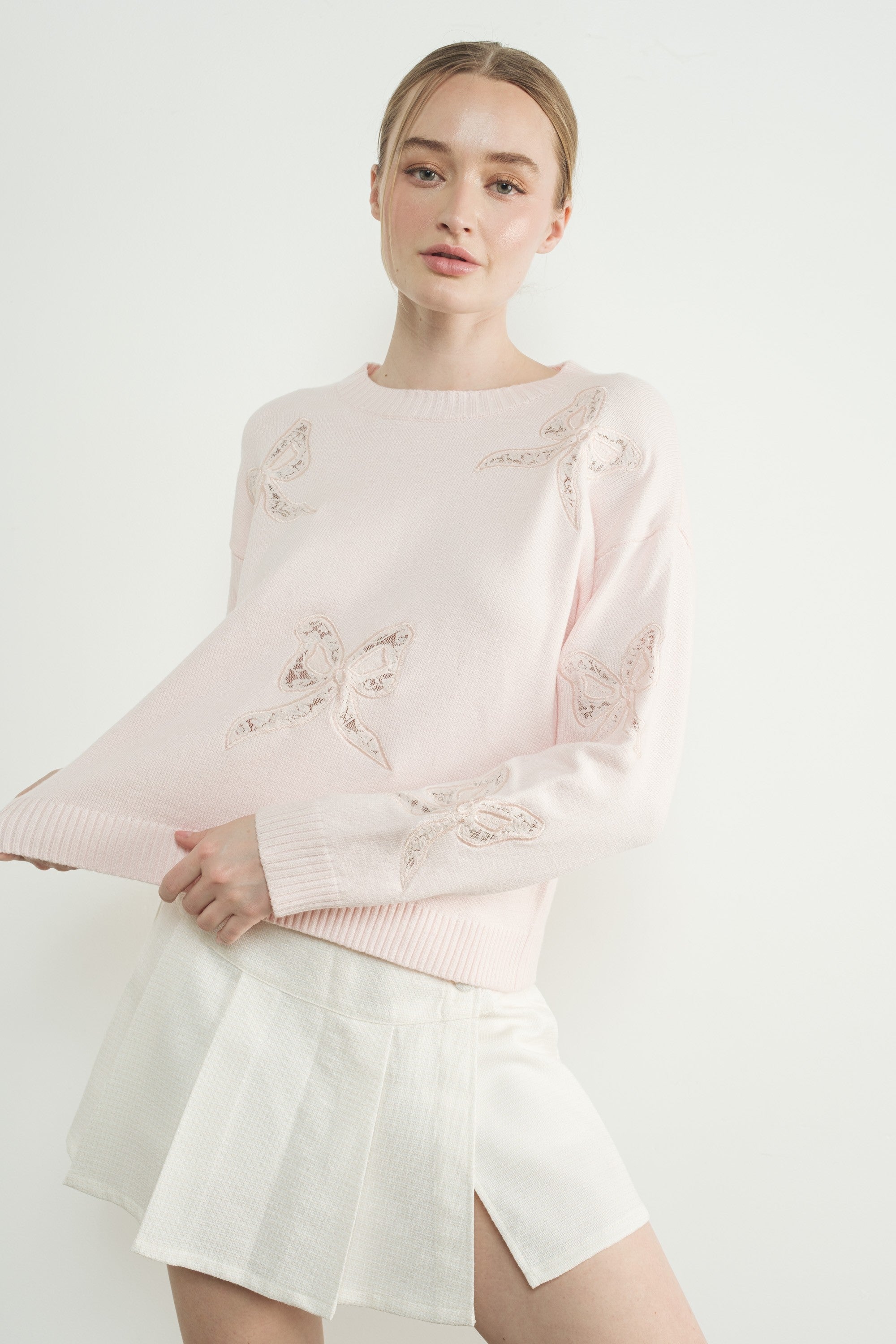Juno Lace Embroidered Round Neck Sweater