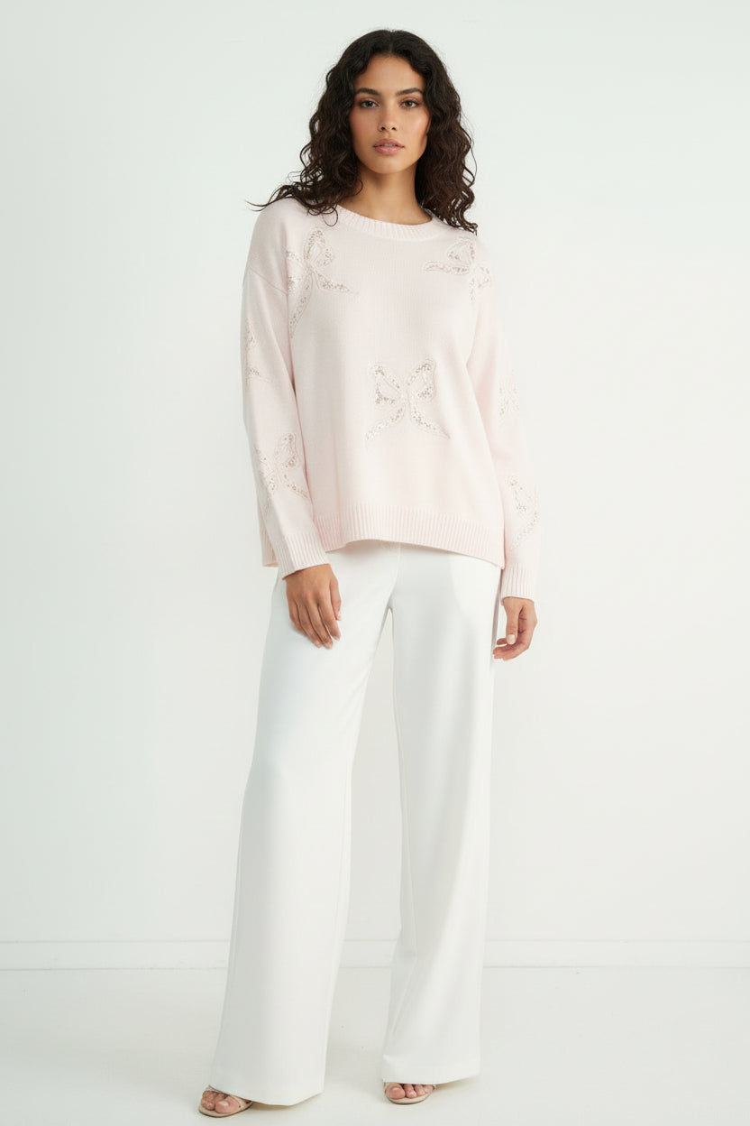 Juno Lace Embroidered Round Neck Sweater