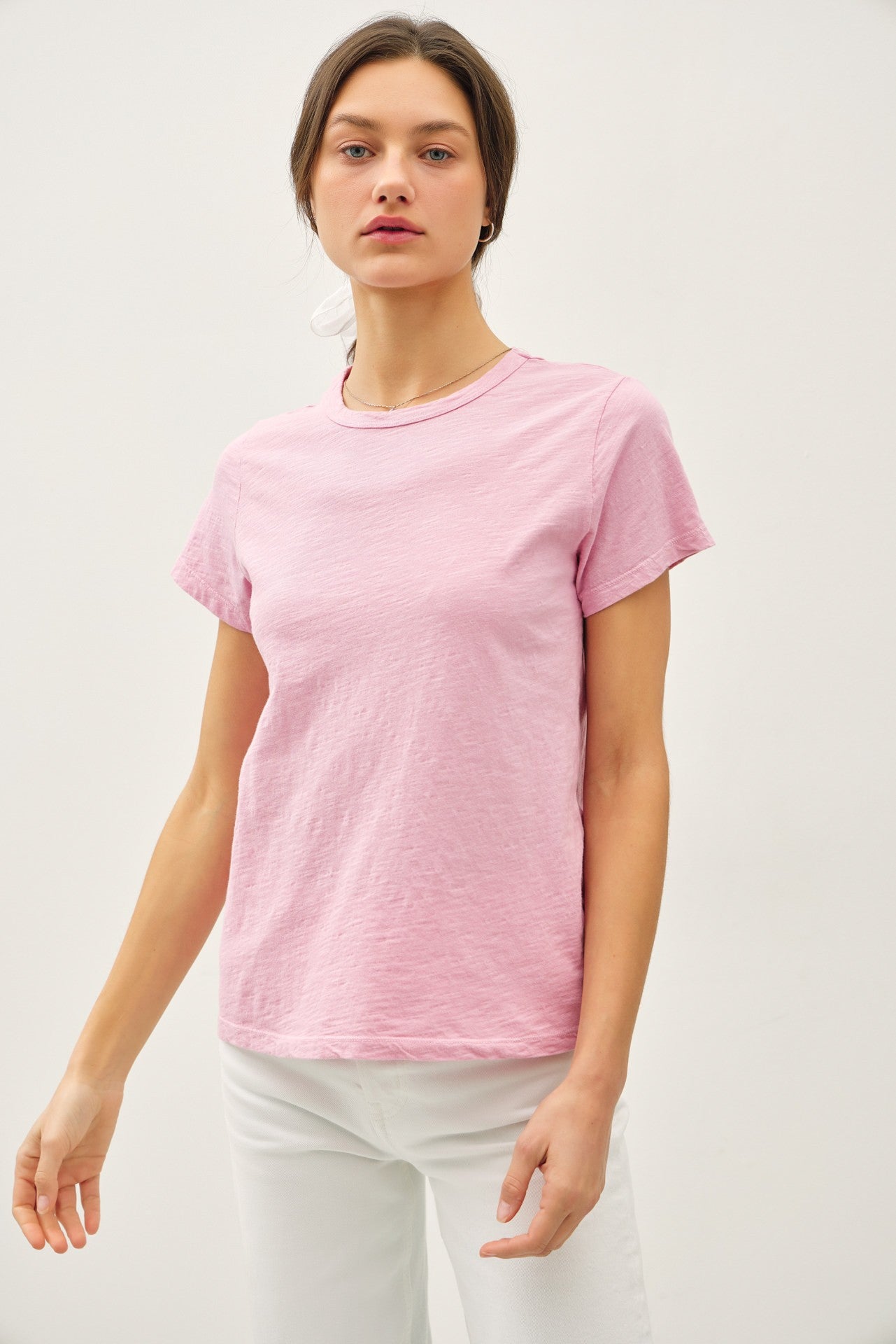 Dashell Garment Dyed Short Sleeve and Round Neckline Cotton Slub Top