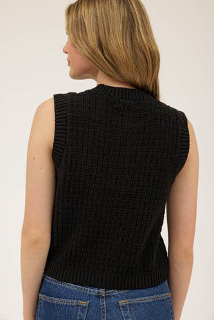 Devin Gold Button Sleeveless Pocket Detail Knit Vest Cardigan