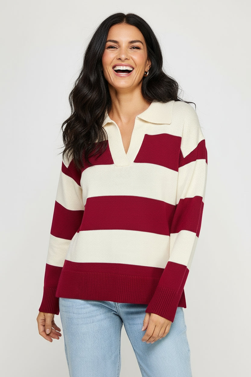 Barri Duo Color Sweater with Contrast Collar