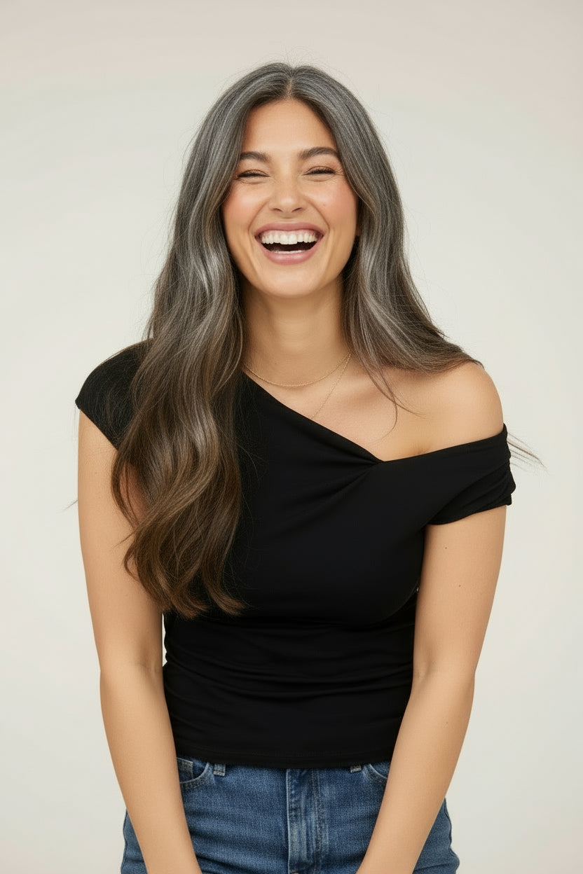 Flynn Asymmetrical Wrap Neckline Knit Top