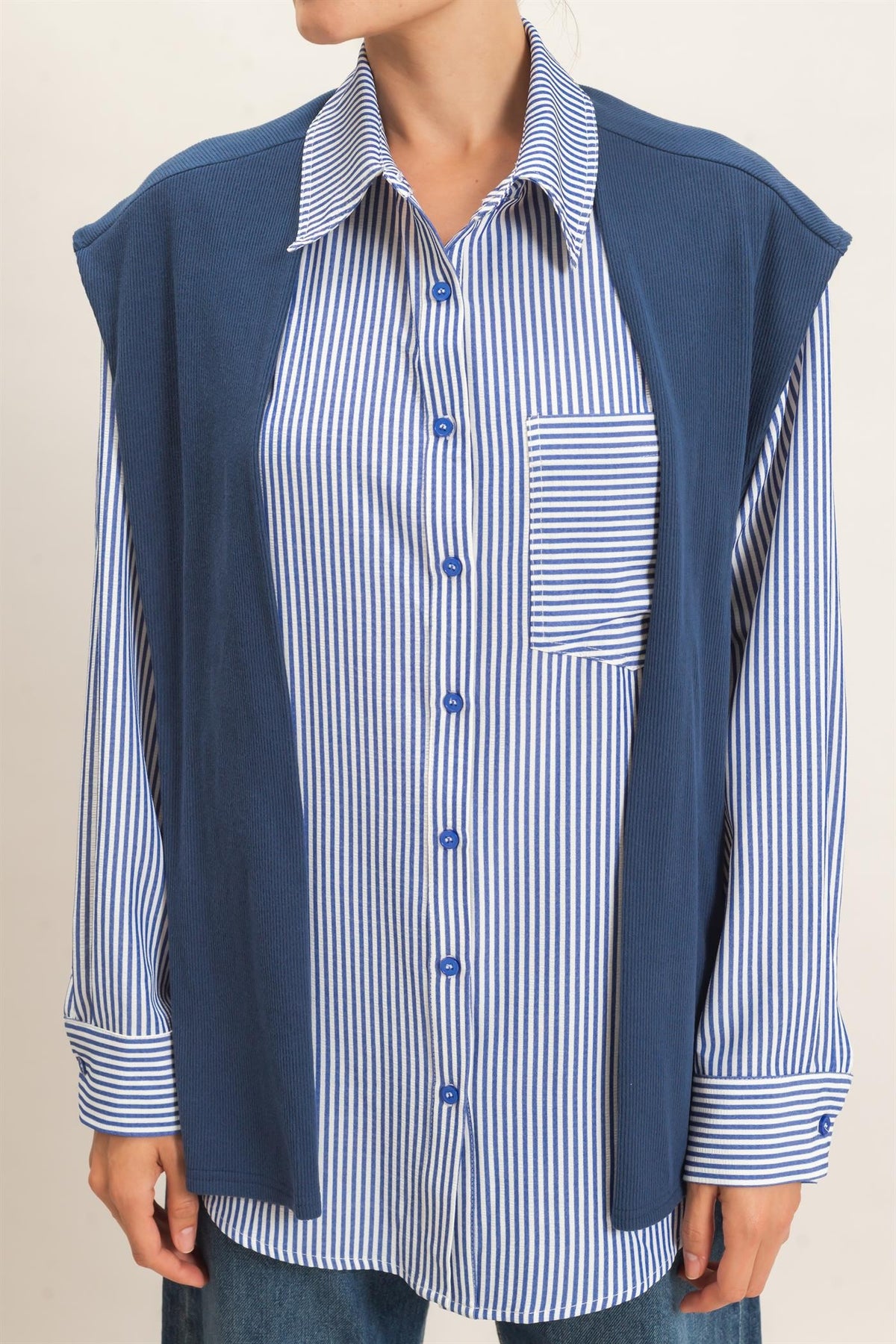 Levy striped Button-up Shirt With Faux Tie