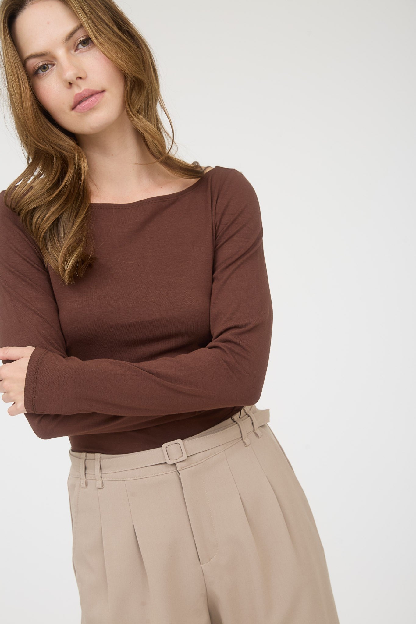 Makenna Boat Neck Long Sleeve Knit Top