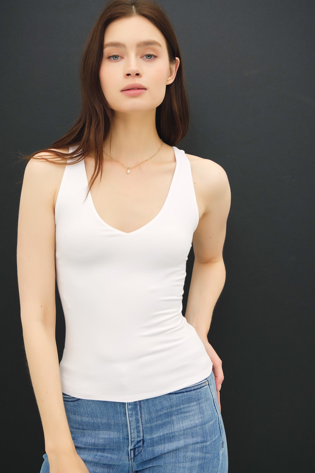 Lara Double Lined Full Length V-Neck Tank