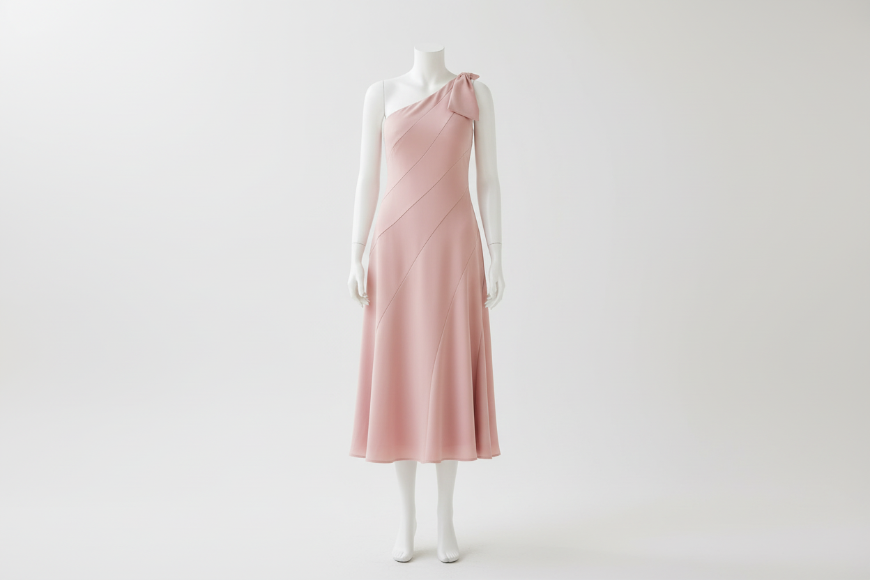 Tia One Shoulder Bow Detail Midi Dress