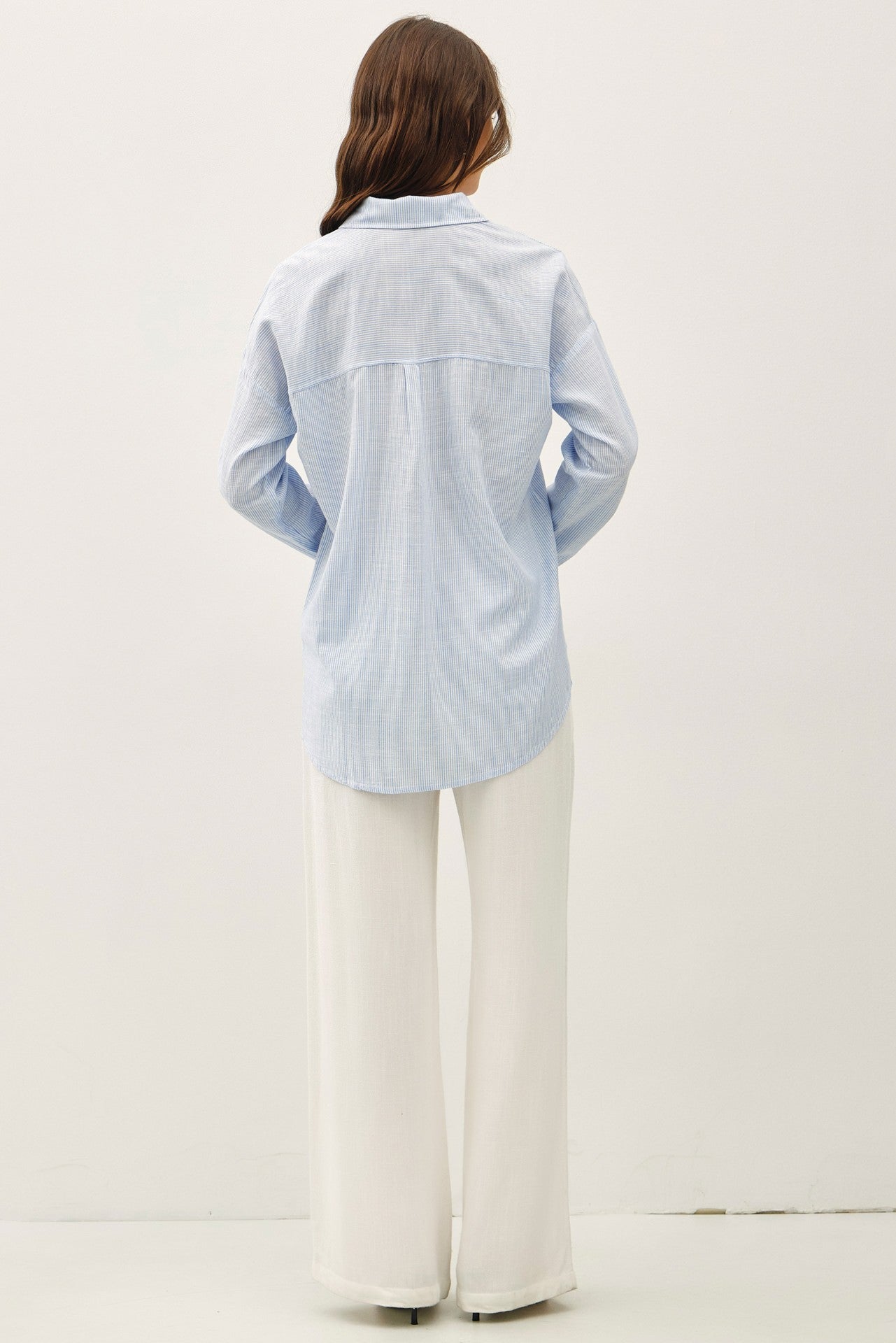 Hazel Hairline Stripe Button Down Drop Shoulder Shirt