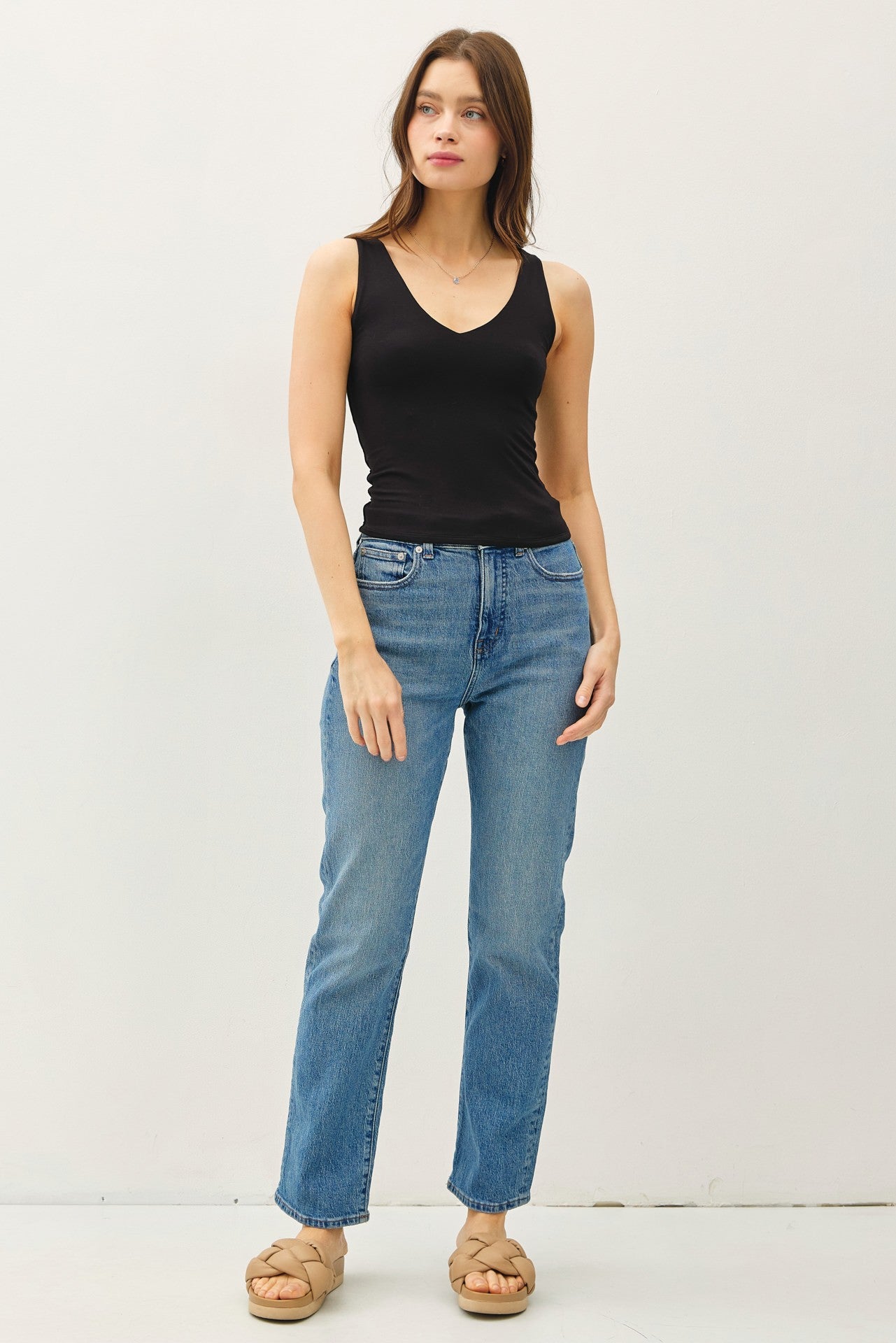 Lara Double Lined Full Length V-Neck Tank
