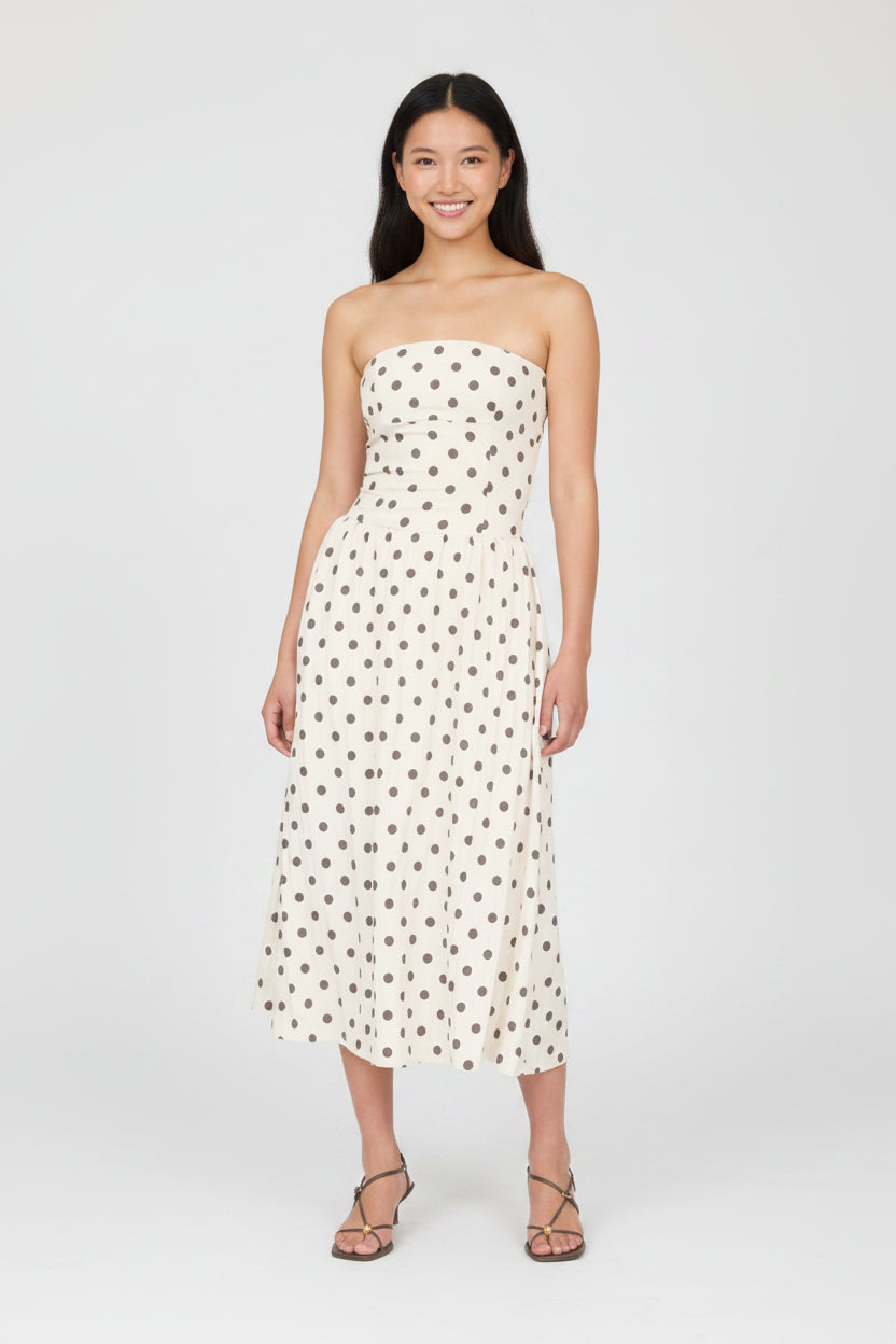 Jenny Polka Dot Strapless Midi Dress