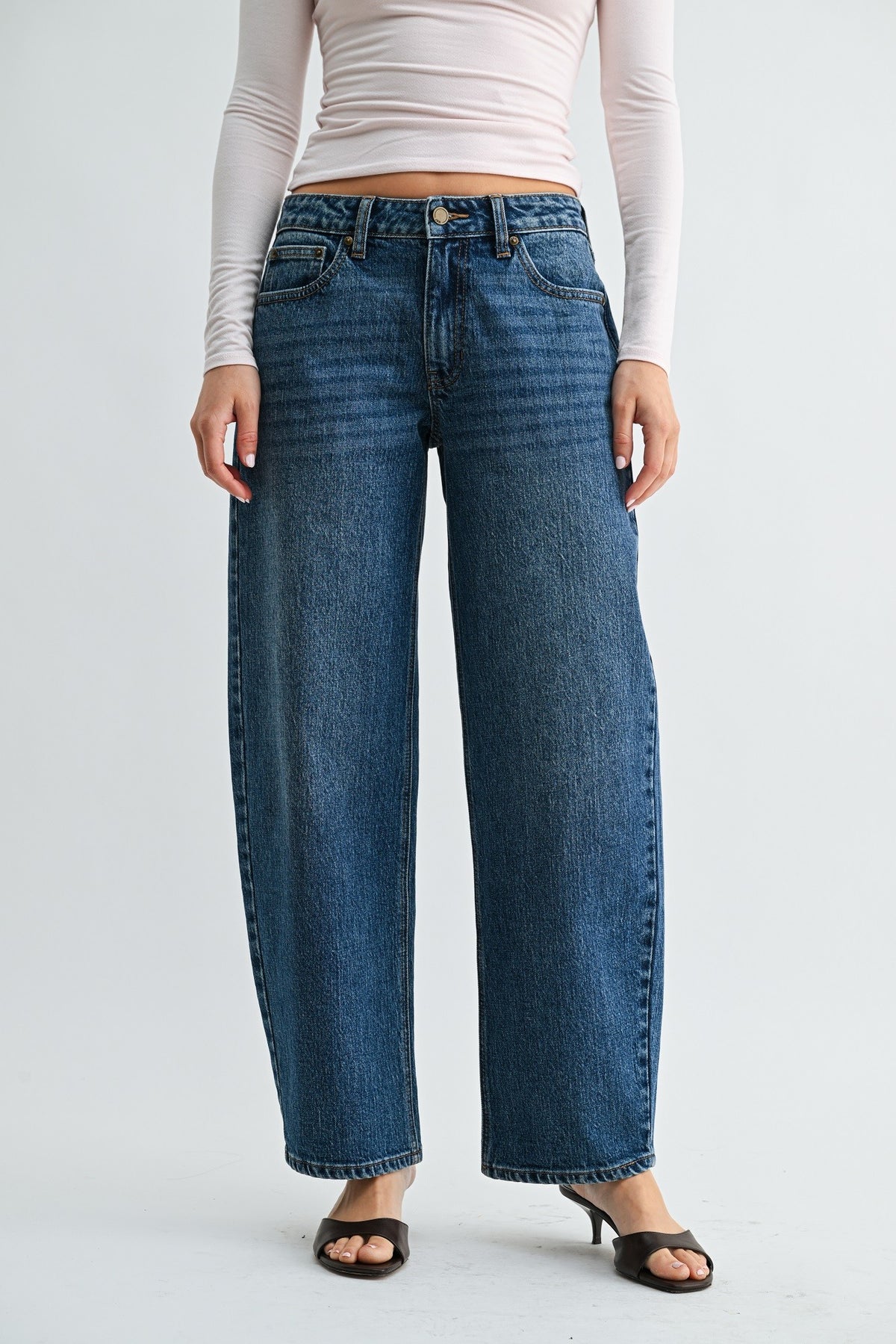 Solara Dark Wash High-Rise Barrel Leg Jeans