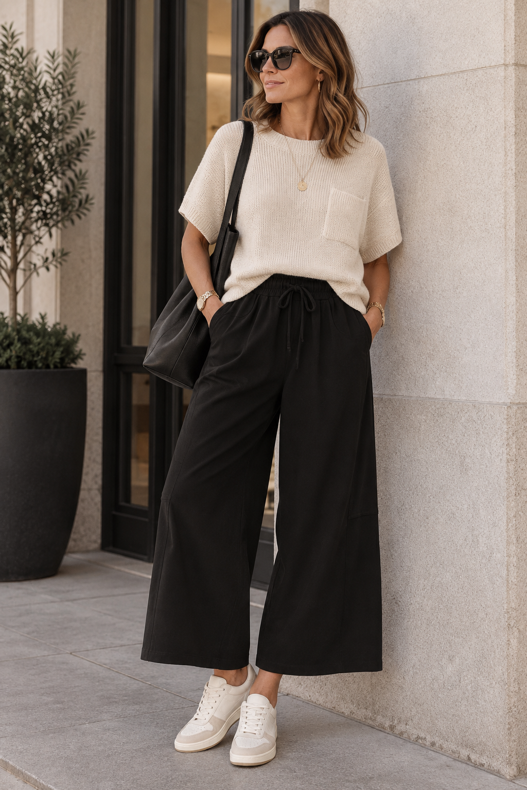 Valencia Pocket Detail Drop Shoulder Short Sleeve Sweater