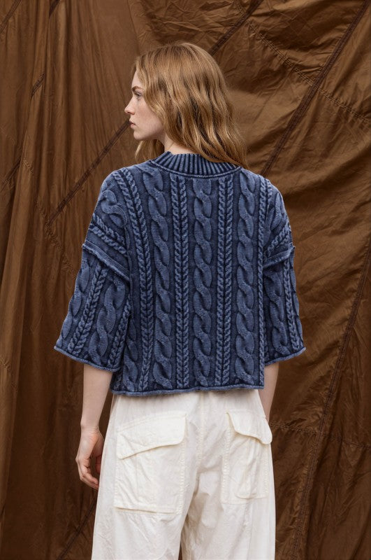 Dea Cropped Cable Knit Rolled Turtleneck Sweater