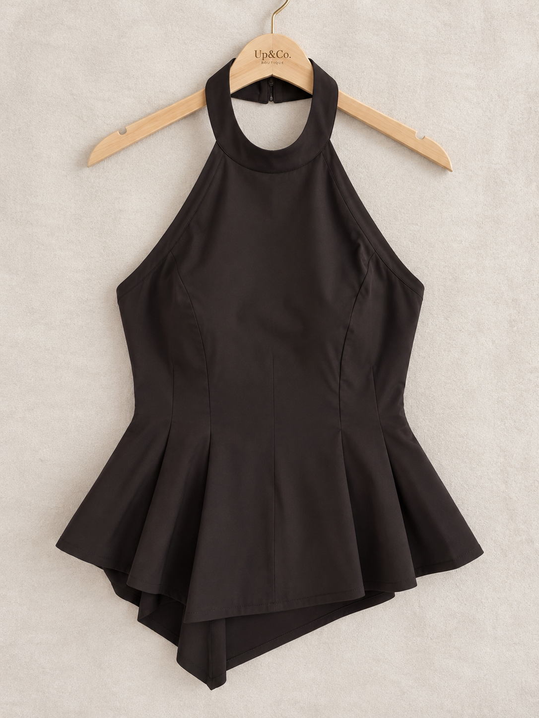 Jessica Halter Mock Neck Peplum Top With Inverted Pleats