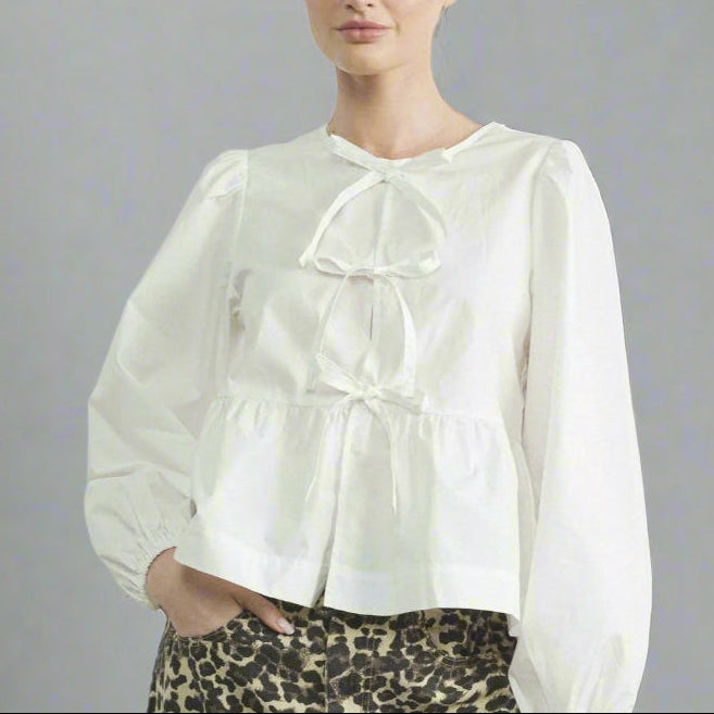 Joanna Long Sleeve Poplin Bow Tie Blouse