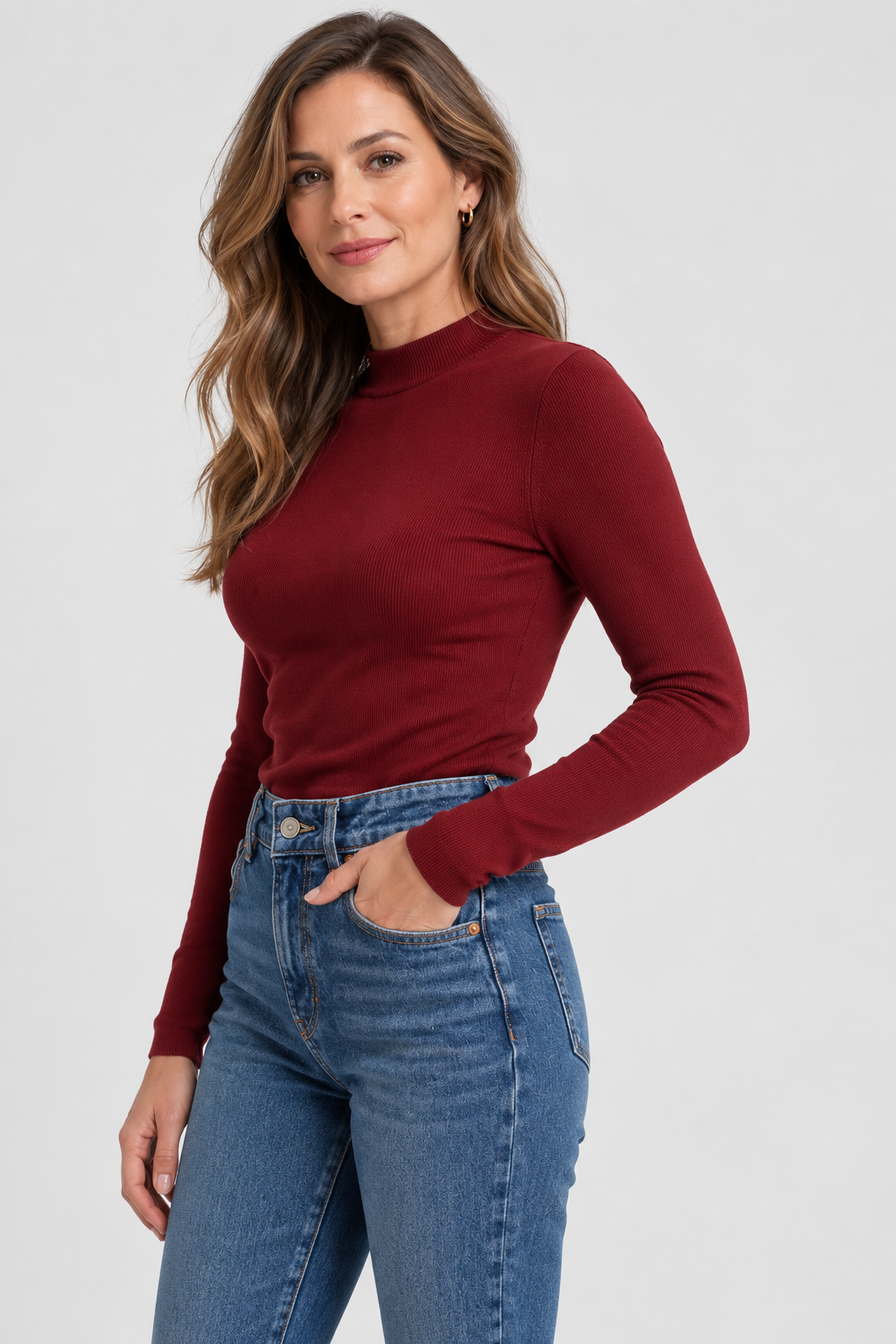 Shaih Mock Neck Long Sleeve Sweater Knit Top
