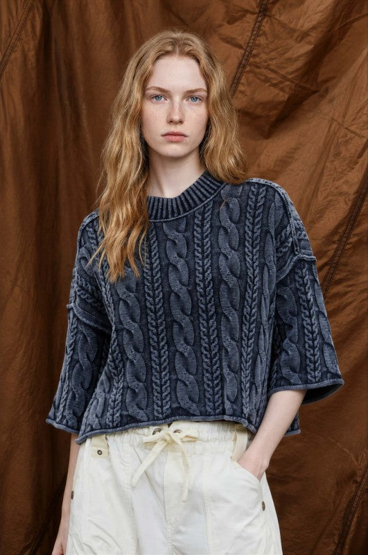 Dea Cropped Cable Knit Rolled Turtleneck Sweater