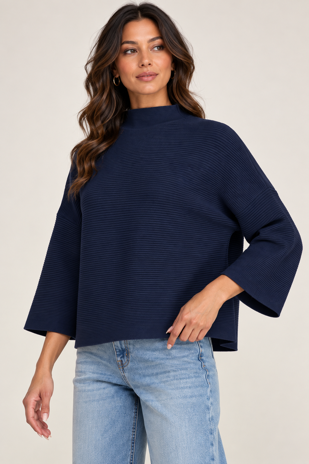 Zenobia Mock Neck Ribbed Knit Sweater