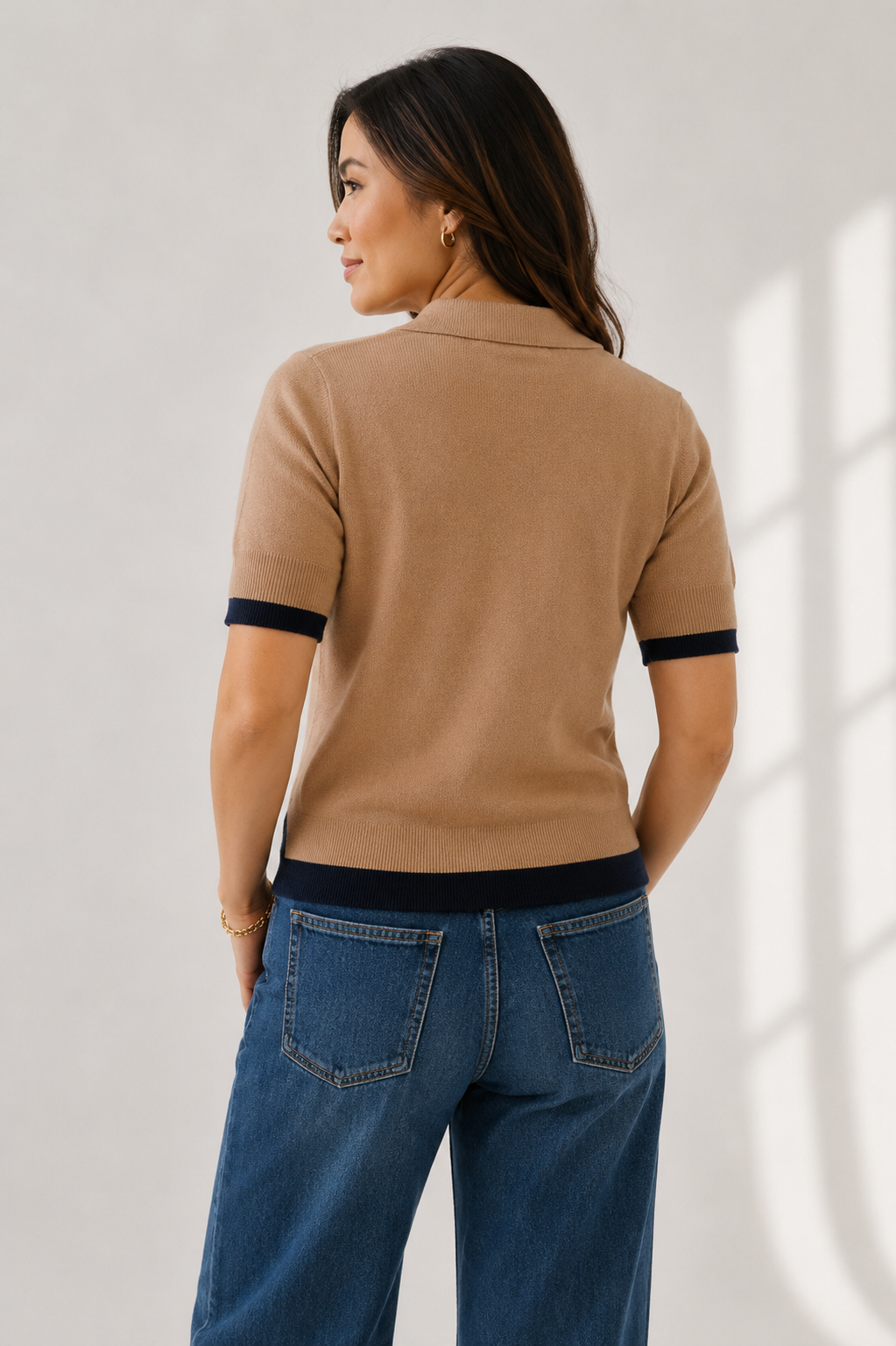 Emily Contrast Double Rib-band Collar Sweater