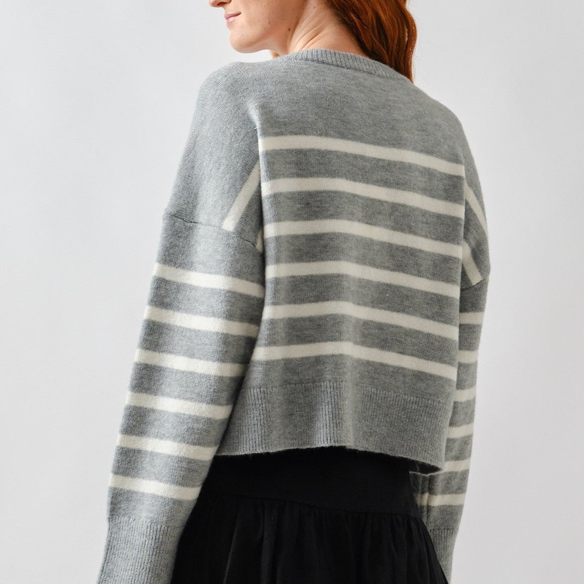 Reva Striped Crew Neck Button Down Cardigan