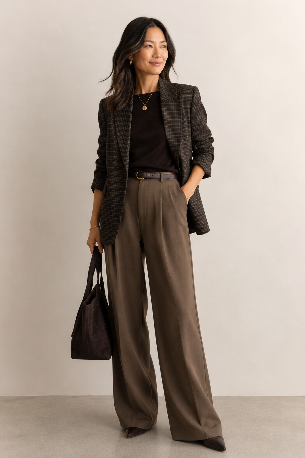Tori Plaid 3/4 Ruched Sleeve Blazer