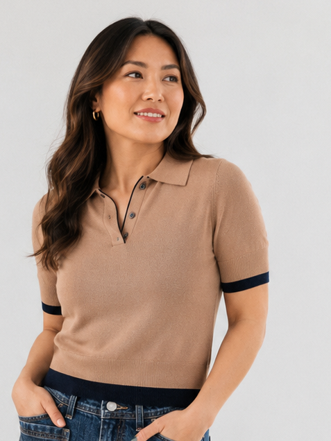 Emily Contrast Double Rib-band Collar Sweater