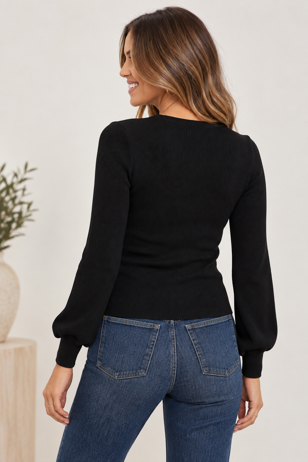 Tina Sweetheart Neck Long Sleeve Knit Sweater