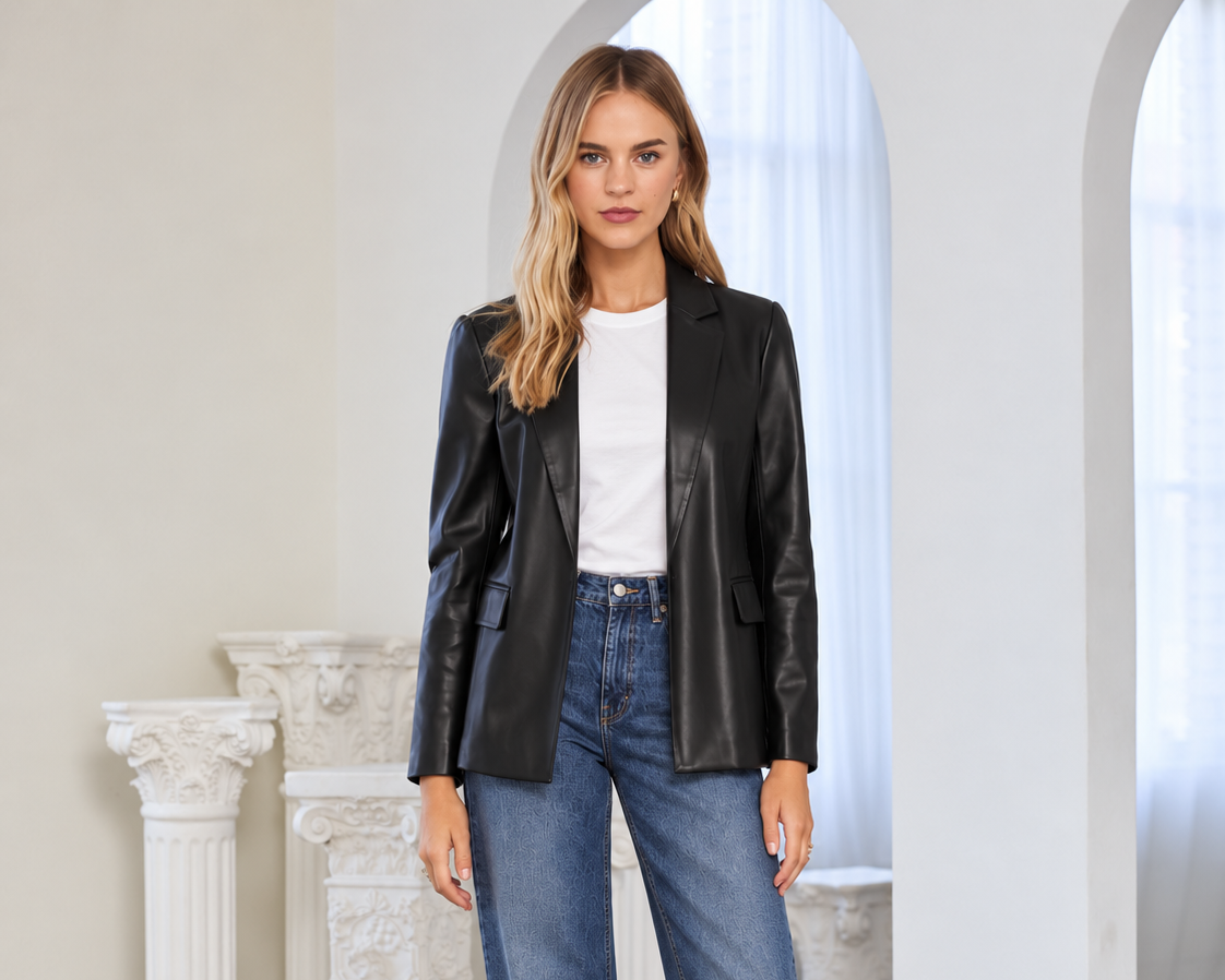 Savi Faux Leather Blazer