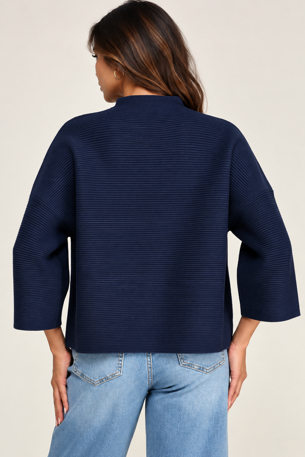 Zenobia Mock Neck Ribbed Knit Sweater