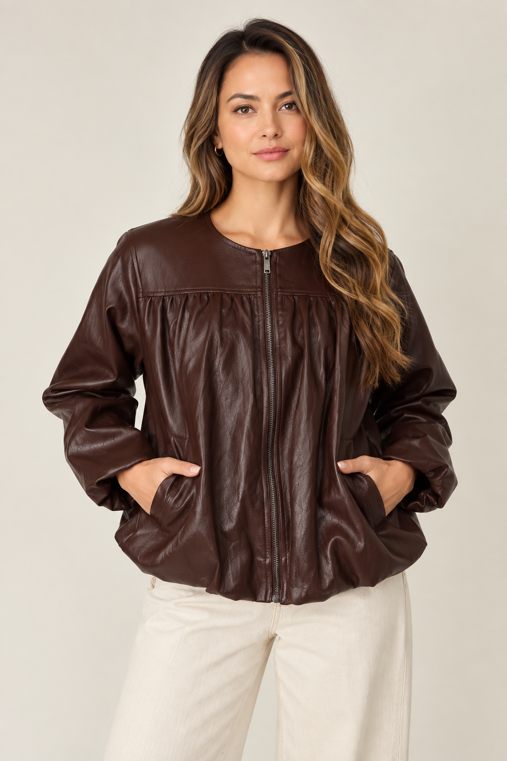 Janet Balloon Bomber Vegan Leather Jacket