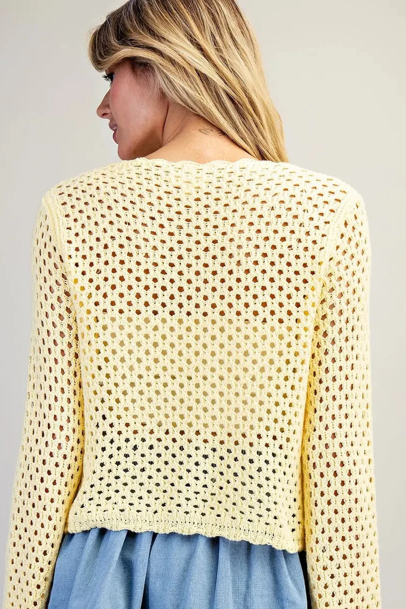 Katerina Crochet Open Knit Scallop Trim Sweater