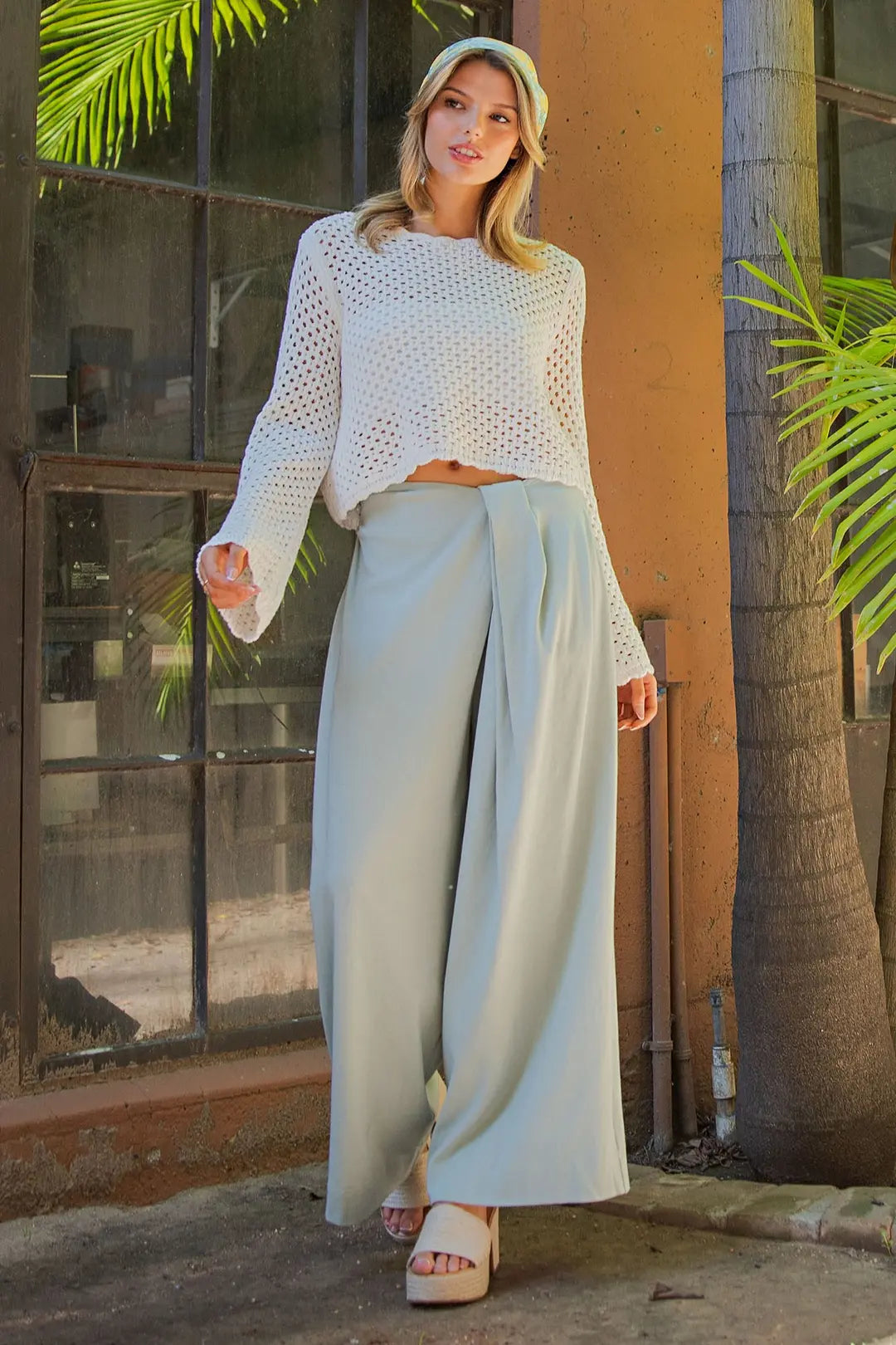 Katerina Crochet Open Knit Scallop Trim Sweater