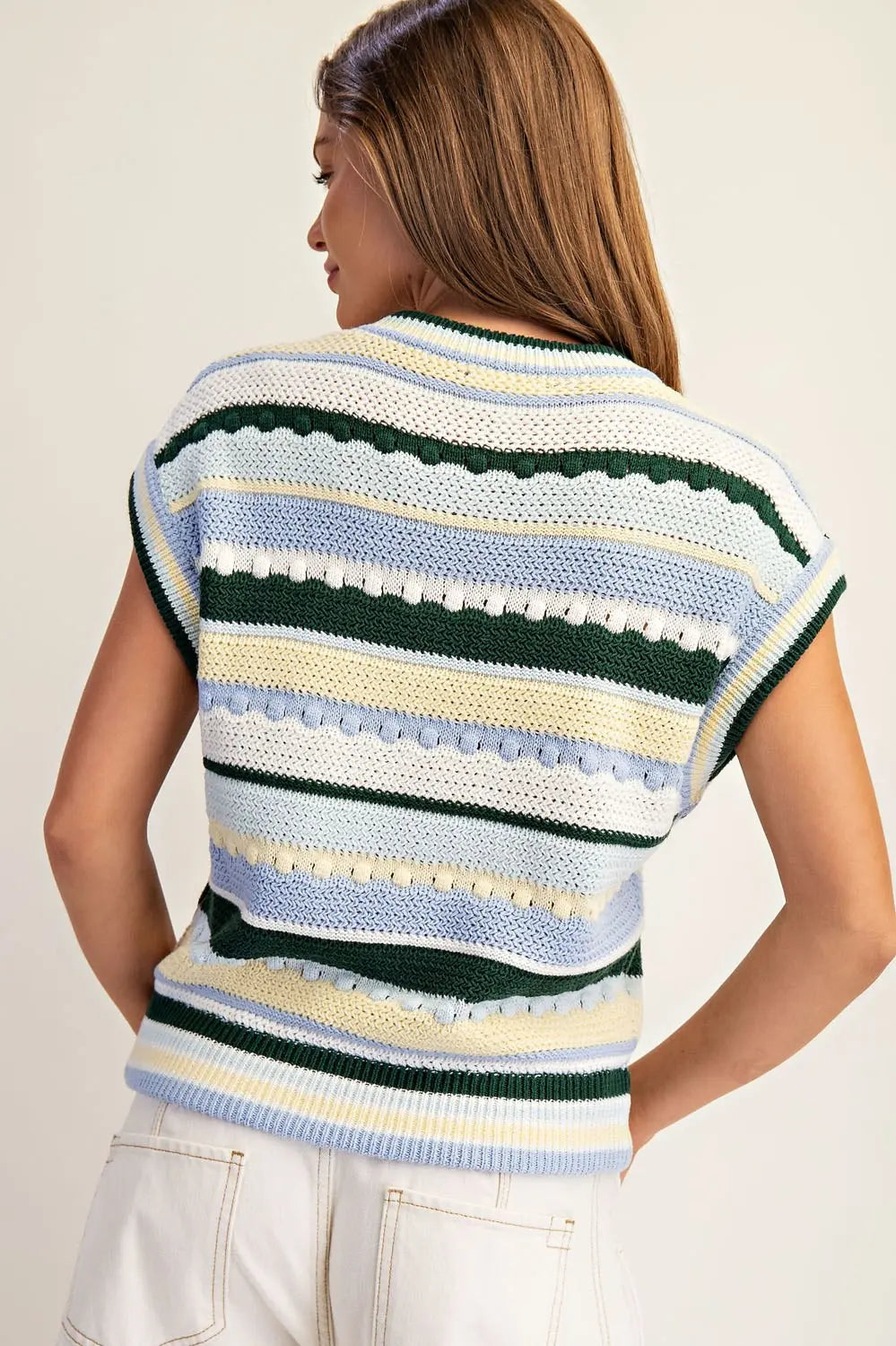 Kanan Striped Round Neck Cap Sleeve Sweater
